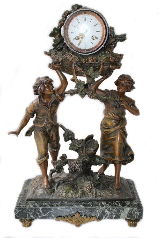 L.F. MOREAU BROTHERS LARGE SPELTER FIGURAL CLOCK (1 of 8)