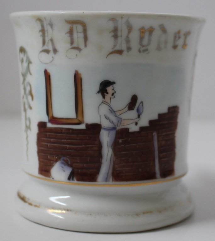 OCCUPATIONAL 19TH CEN SHAVING MUG OF A BRICKLAYER (1 of 4)