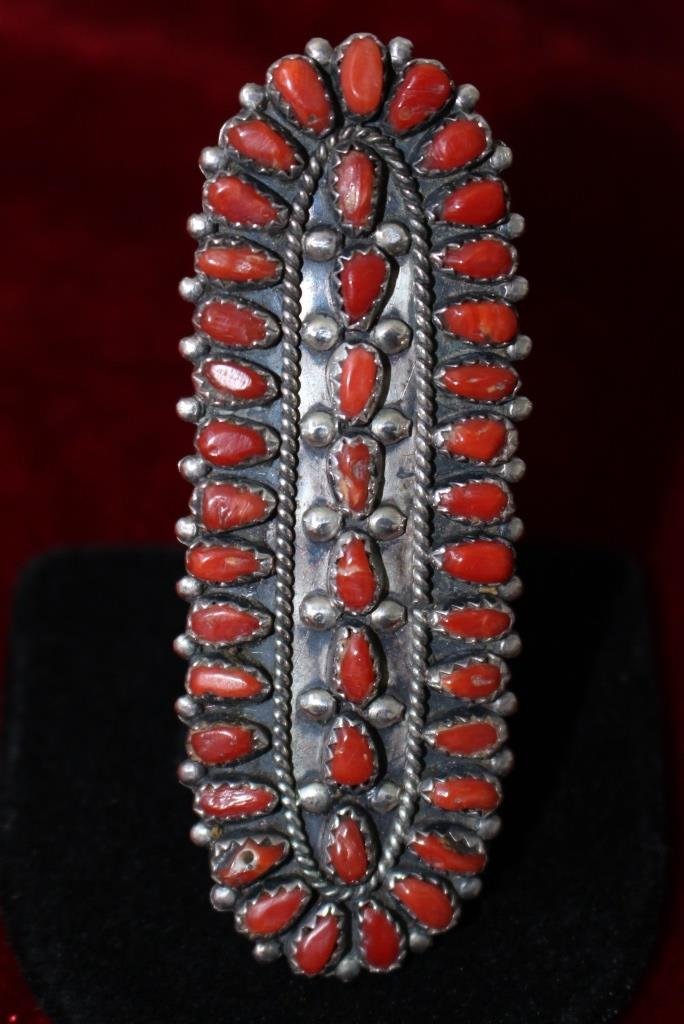 LARGE SIGNED VINTAGE NAVAJO STERLING & CORAL RING (1 of 5)