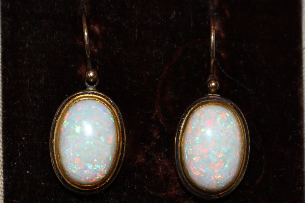 ANTIQUE AFRICAN OPAL AND 14KT YG EARRINGS (1 of 1)