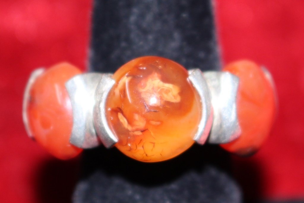 ANTIQUE AMBER AND STERLING HAND MADE RING (1 of 6)