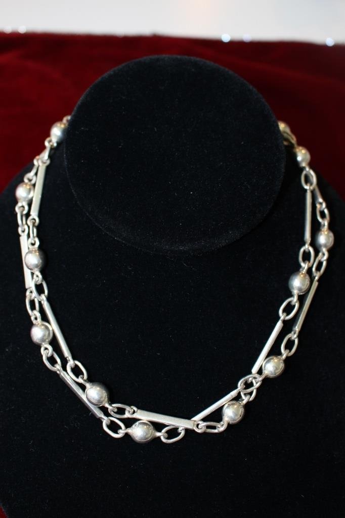 LARGE MEXICAN STERLING BALL AND CHAIN NECKLACE (1 of 2)