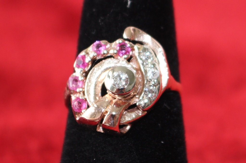 DECO/RETRO 14KT GOLD, RUBY & DIAMOND RING (1 of 3)