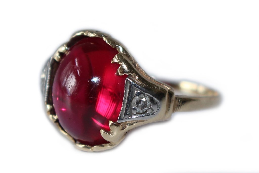 VICTORIAN 14KT GOLD & RED STONE RING w/ DIAMONDS (1 of 5)