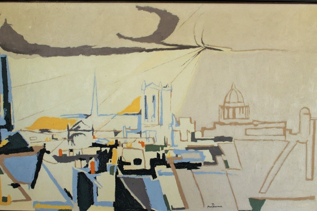 DOUGLAS MACDIARMID(born 1922) NEW ZEALAND OIL PTG: Listed artist whose works bring into the many thousands, measures 32 x 50 plus frame. signed lower right dated 197i, guaranteed from a Miami Beach estate. we will not ship due to size, but can refer l