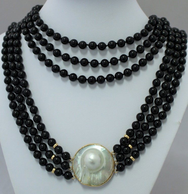 CHINESE 14KT YG AND BLACK ONYX NECKLACE (1 of 3)