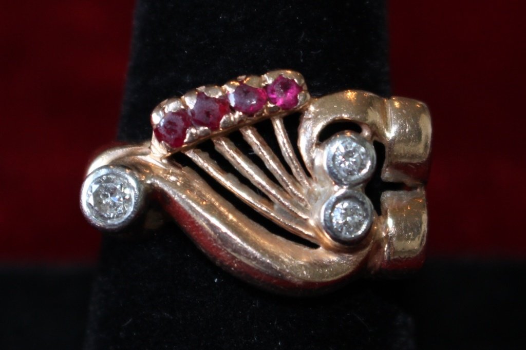DECO 14KT ROSE GOLD RUBY AND DIAMOND RING (1 of 4)