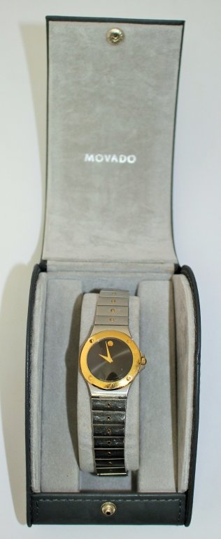 MOVADO TWO TONE LADIES WATCH WITH BOX & PAPERS: Very good condition. Runs great. Shipping to be $20 plus insurance. We will combine shipping with multiple purchases.