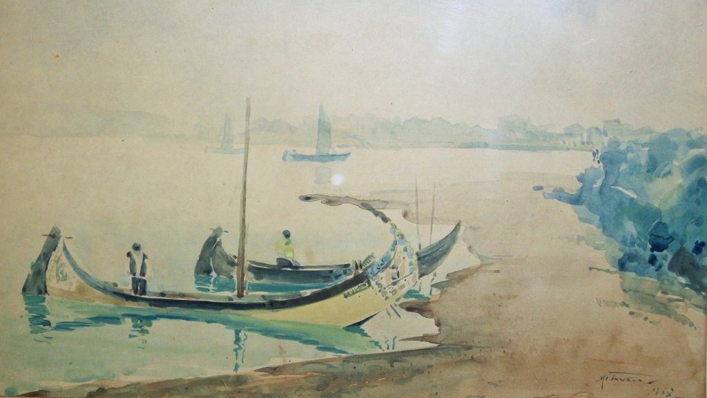Manuel Tavares (1911 - 1974) WATERCOLOR SIGNED: Manuel Tavares was active/lived in Portugal. Manuel Tavares is known for painting. Signed lower right dated 1967. Listed Portugeese artist, authenticated by Solomon Rabinowitz. measures 18 1/2" X 13 1