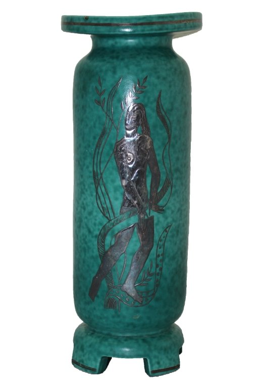 LARGE GUSTAVSBERG SILVER OVERLAY POTTERY VASE (1 of 5)