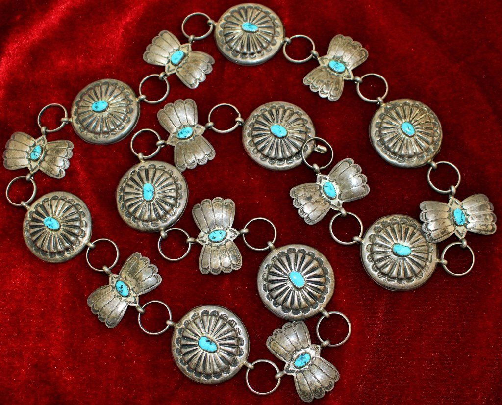 1920's SILVER & TURQUOISE LADIES CONCH BELT (1 of 4)