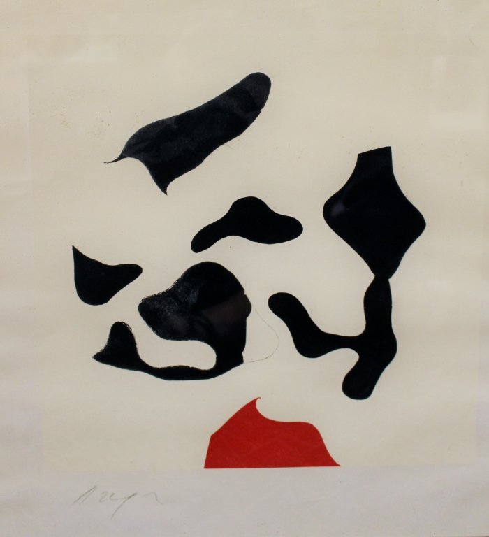 JEAN ARP HANS LITHOGRPAH SURREALISM: Jean was a German-French sculptor, painter, poet, and abstract artist in other media such as torn and pasted paper. Known for abstraction-creation,surrealism. Signed in plate to bottom left. Measures