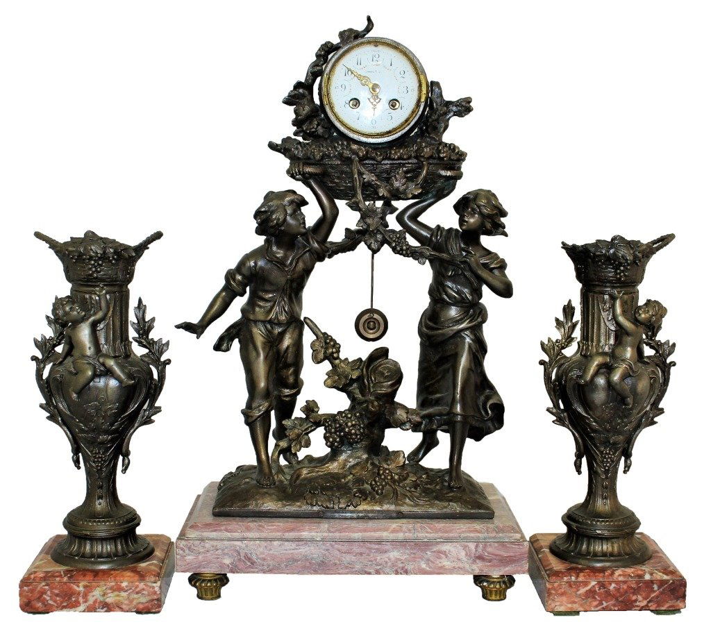 LOUIS FRANCOIS MOREAU GARNITURE CLOCK SET (1 of 8)