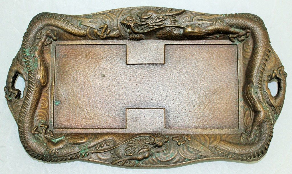 HEAVY VINTAGE CHINESE BRONZE DRAGON TRAY (1 of 3)
