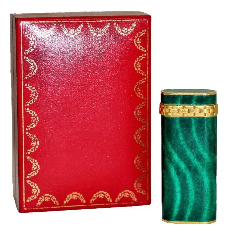 CARTIER GREEN ENAMELED GOLD TONE LIGHTER W/BOX (1 of 6)