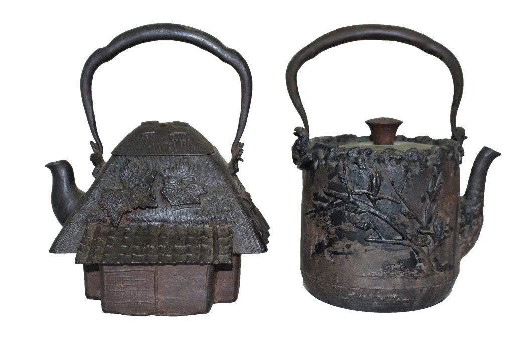 PAIR OF HEAVEY JAPANESE CAST IRON ANTIQUE TEAPOTS (1 of 5)