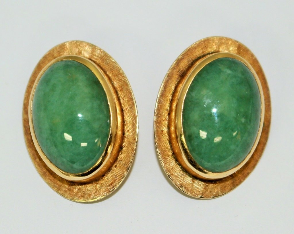 ESTATE 14KT YELLOW GOLD & JADE LADIES EARRINGS (1 of 3)