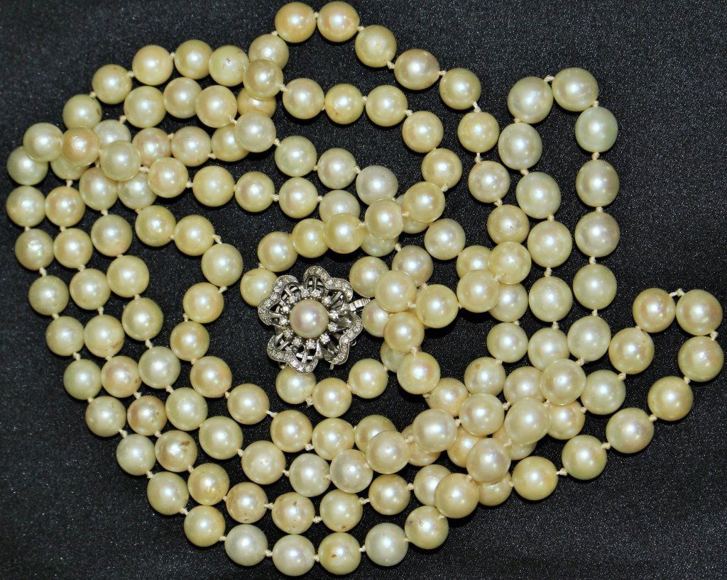 DOUBLE STRAND OF PEARLS w/ 14KT GOLD & DIAMONDS (1 of 2)