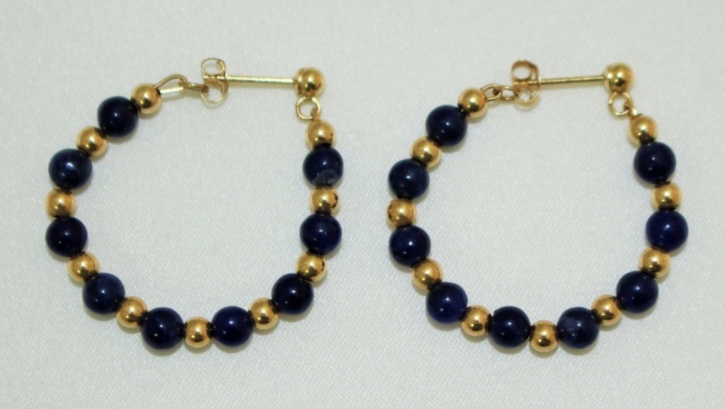 PAIR OF ESTATE 14KT YELLOW GOLD & LAPIS EARRINGS (1 of 3)
