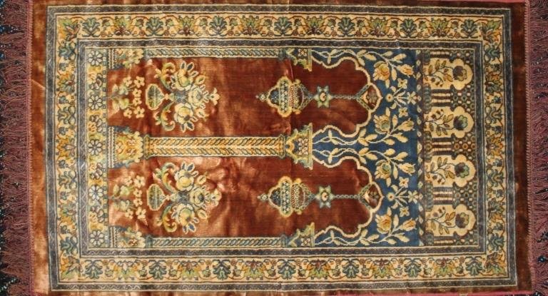 ANTIQUE SILK PERSIAN PRAYER RUG (1 of 2)