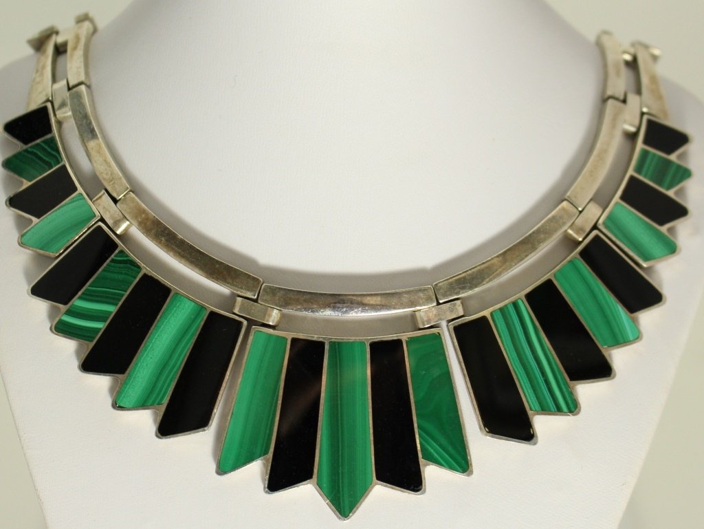 VINTAGE MEXICAN STERLING MALACHITE ONYX NECKLACE (1 of 5)