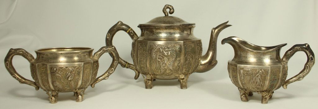 STERLING WOSHING SHANGHAI CHINESE 3 PIECE TEA SET (1 of 6)