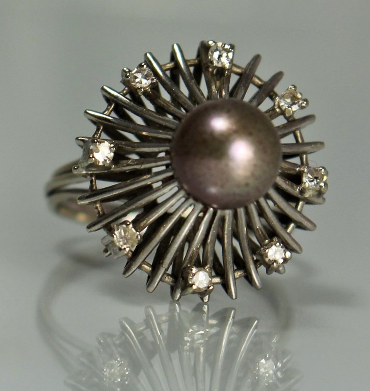 PLATINUM DIAMOND & SOUTH SEA BLACK PEARL RING (1 of 6)