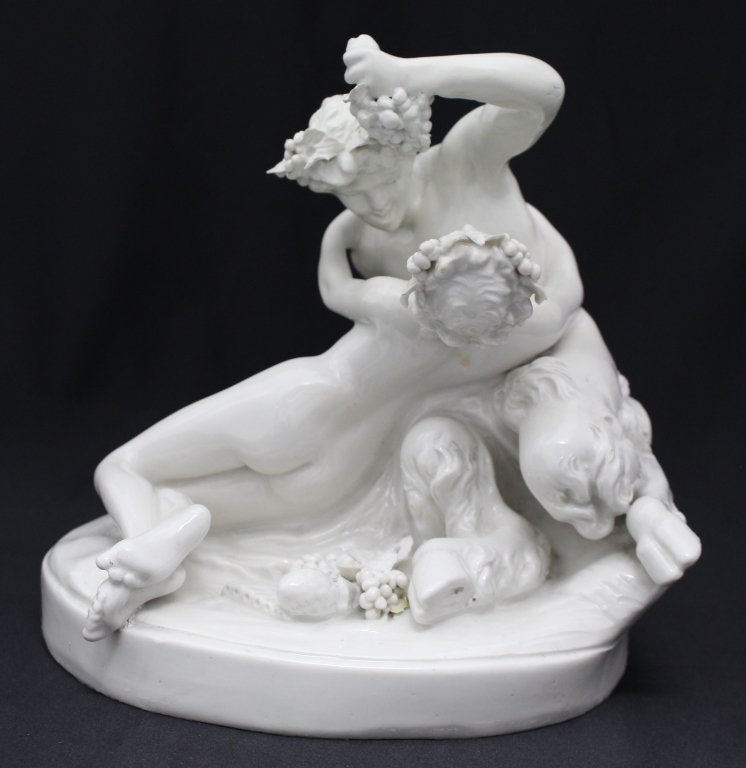 FRENCH PORCELAIN DOUBLE FIGURE OF WOMAN & SATARE (1 of 4)