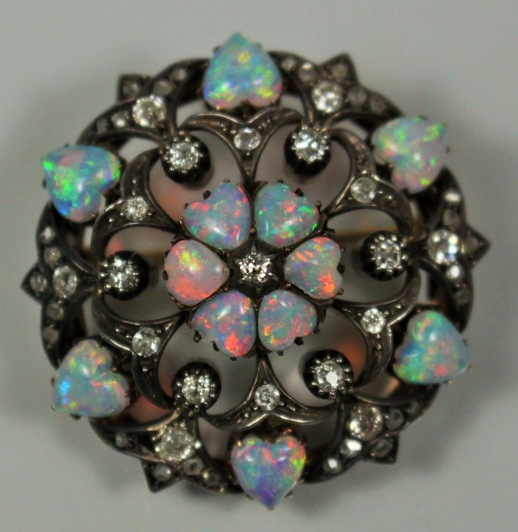 VICTORIAN 14KT YELLOW GOLD OPAL & DIAMOND BROOCH (1 of 3)