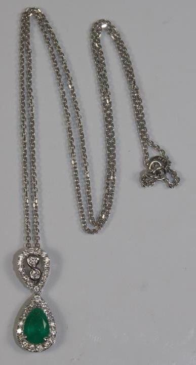 14KT WHITE GOLD DIAMOND & EMERALD NECKLACE (1 of 4)