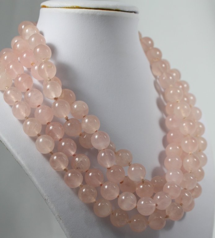 TWO ROSE QUARTZ BEADED NECKLACES (1 of 1)
