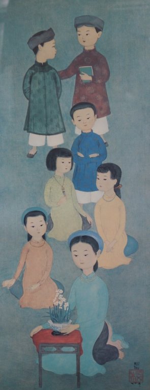 LARGE CHINESE WOOD BLOCK PRINT CHILDREN MAI THU (1 of 2)