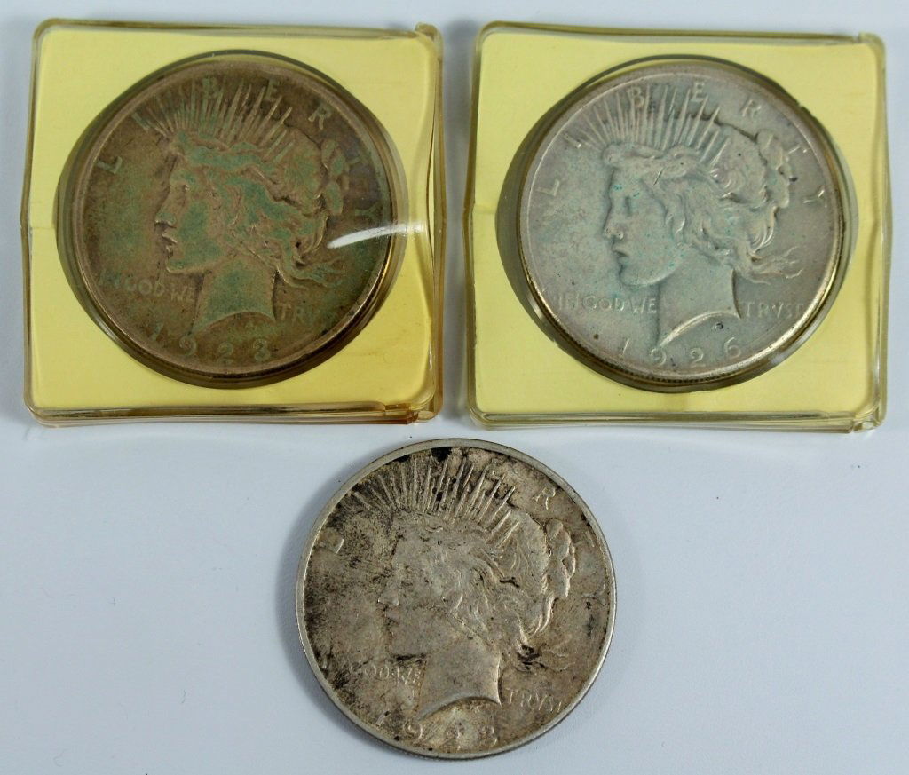 3 PEACE SILVER DOLLAR COINS (1 of 2)