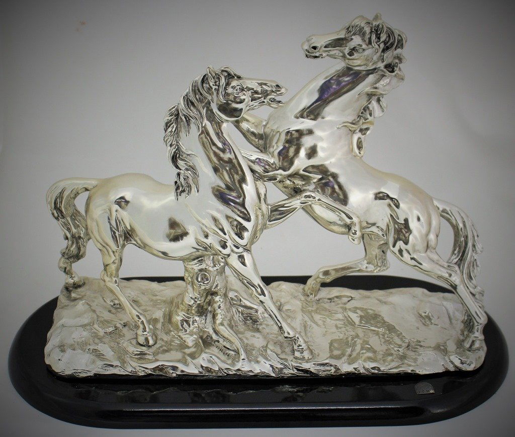 LARGE SILVER HORSES AFTER A.SANTINI (1 of 5)