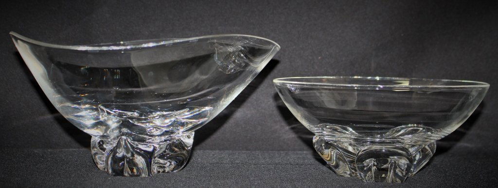 TWO STEUBEN FOOTED GLASS BOWLS (1 of 3)