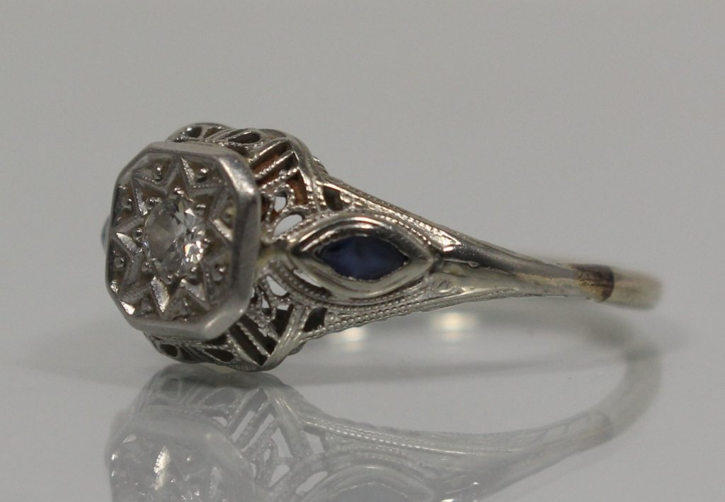ART DECO 14KT WHITE GOLD DIAMOND & SAPPHIRE RING (1 of 3)