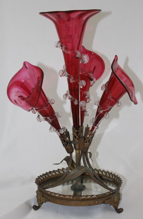 VICTORIAN EPERGNE CRANBERRY GLASS (1 of 3)