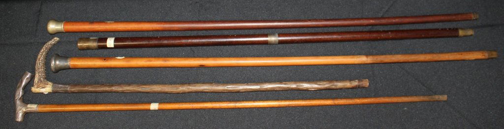 5 ANTIQUE MENS WALKING STICK 2 w/ STERLING HANDLES (1 of 6)