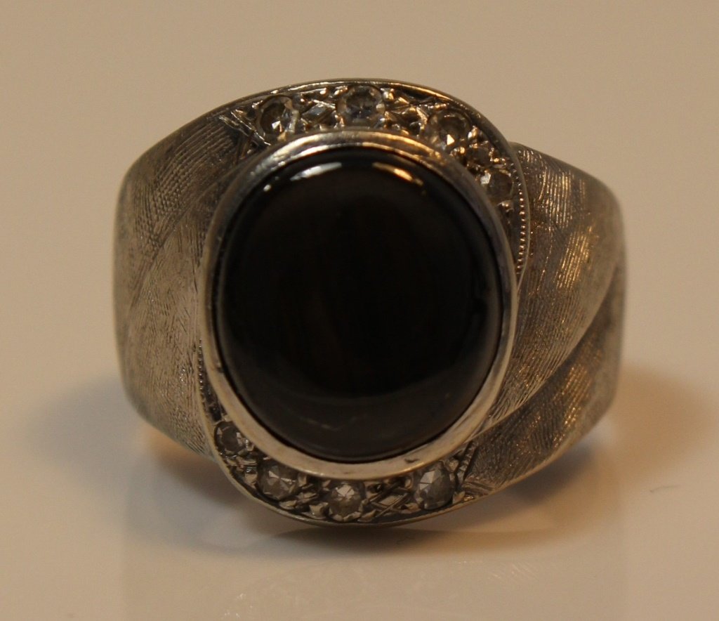 MEN'S 14KT WG AND TIGER EYE AND DIAMOND RING (1 of 4)