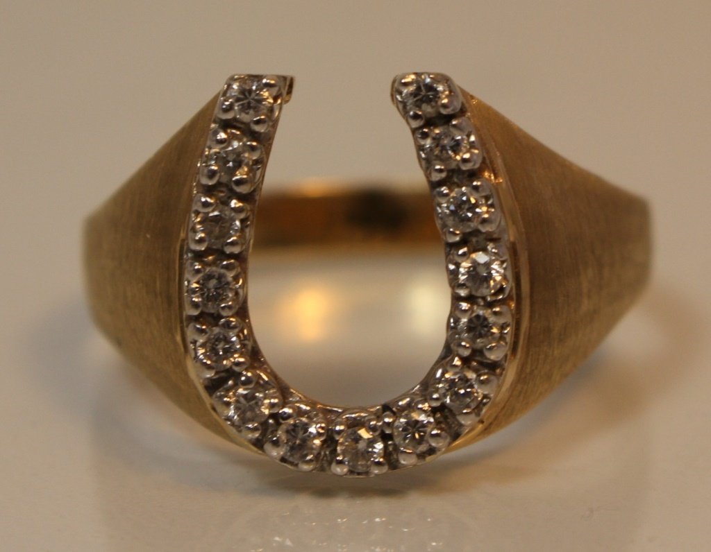 MEN'S 14KT YG AND DIAMOND HORSE SHOE RING (1 of 4)