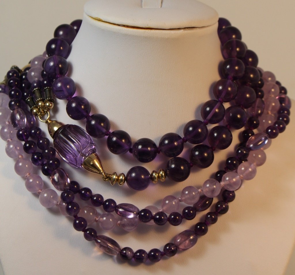 LARGE AMETHYST OPERA LENGTH BEADED NECKLACE GOLD (1 of 3)
