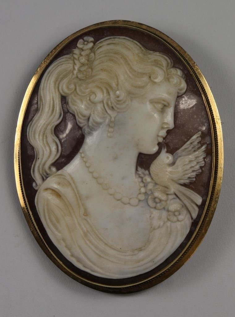 VINTAGE 18KT YELLOW GOLD & SHELL CAMEO BROOCH (1 of 4)