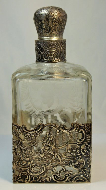 ANTIQUE STERLING SILVER & ETCHED DECANTER (1 of 6)