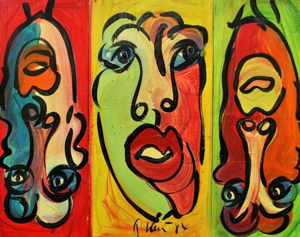 PETER KIEL ACRYLIC ON CANVAS "3 FACES" (1 of 2)