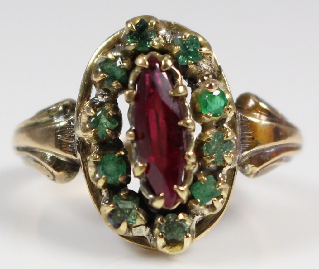 VINTAGE 14KT YELLOW GOLD RUBY & EMERALD RING (1 of 4)