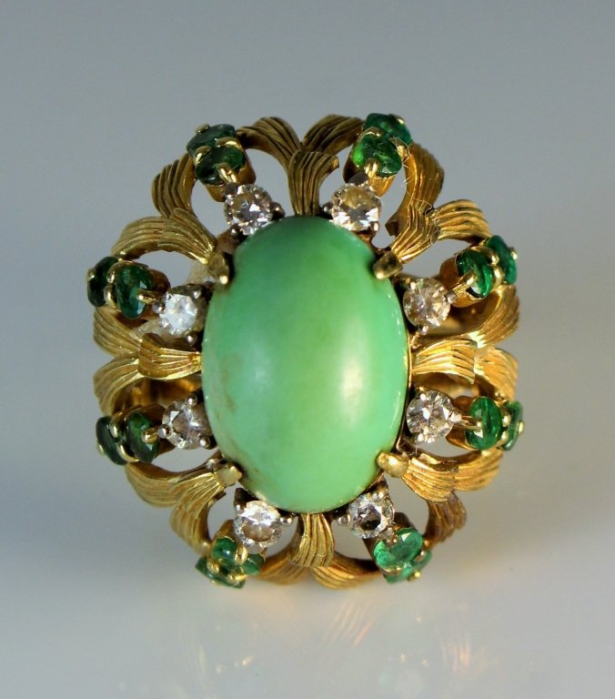 ESTATE 14KT YG DIAMOND EMERALD AND TURQUOISE RING (1 of 4)