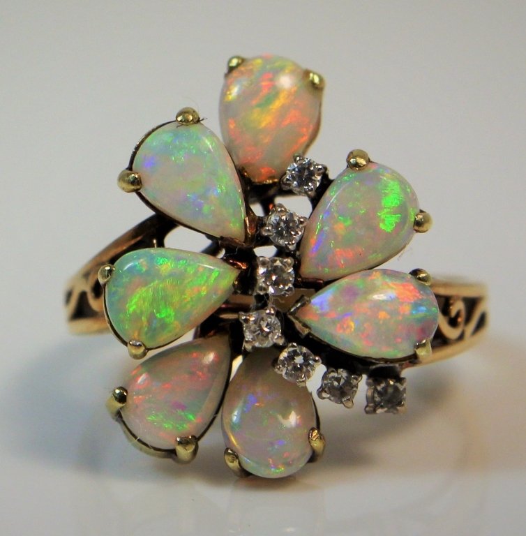VINTAGE 14KT YG OPAL AND DIAMOND LADIES RING (1 of 3)