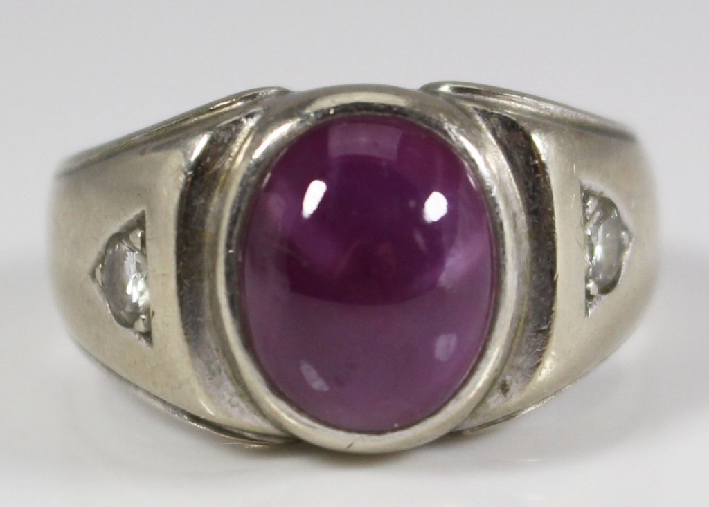MEN'S VINTAGE 14KT WHITE GOLD & STAR AMETHYST RING (1 of 5)