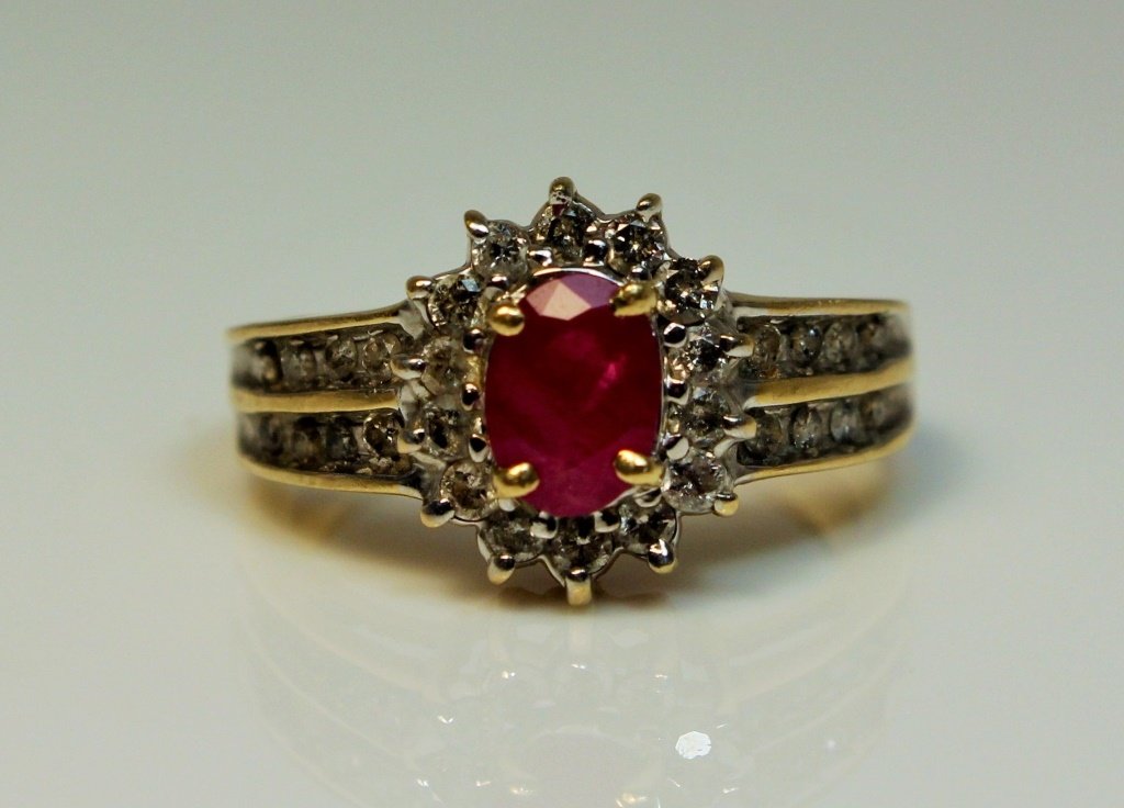 14KT GOLD RUBY & DIAMOND LADIES RING (1 of 4)