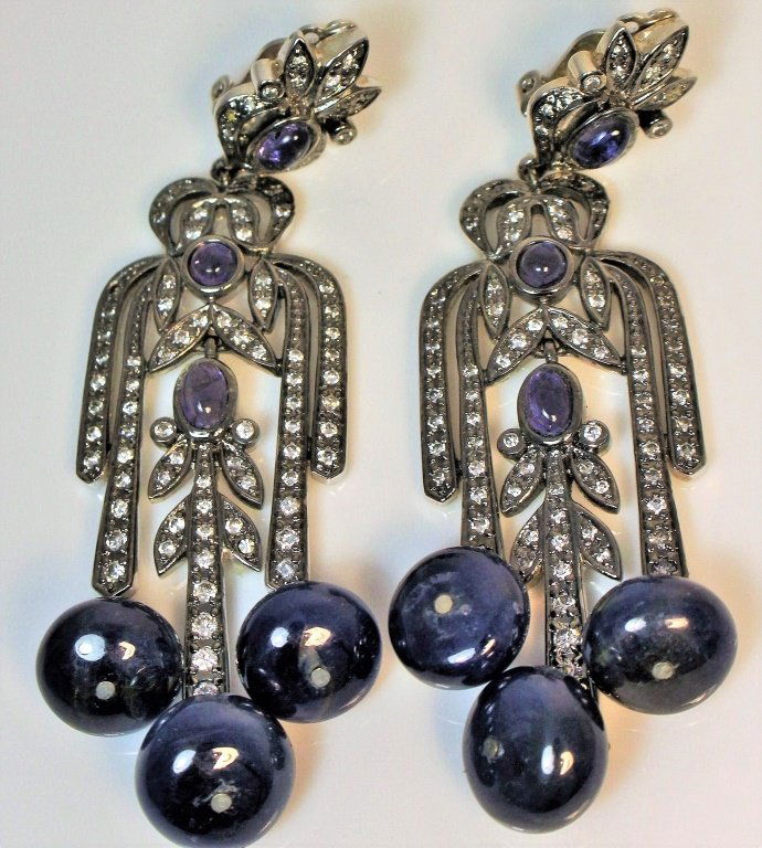 VINTAGE COSTUME NATURAL SAPPHIRE AMETHYST EARRINGS (1 of 3)